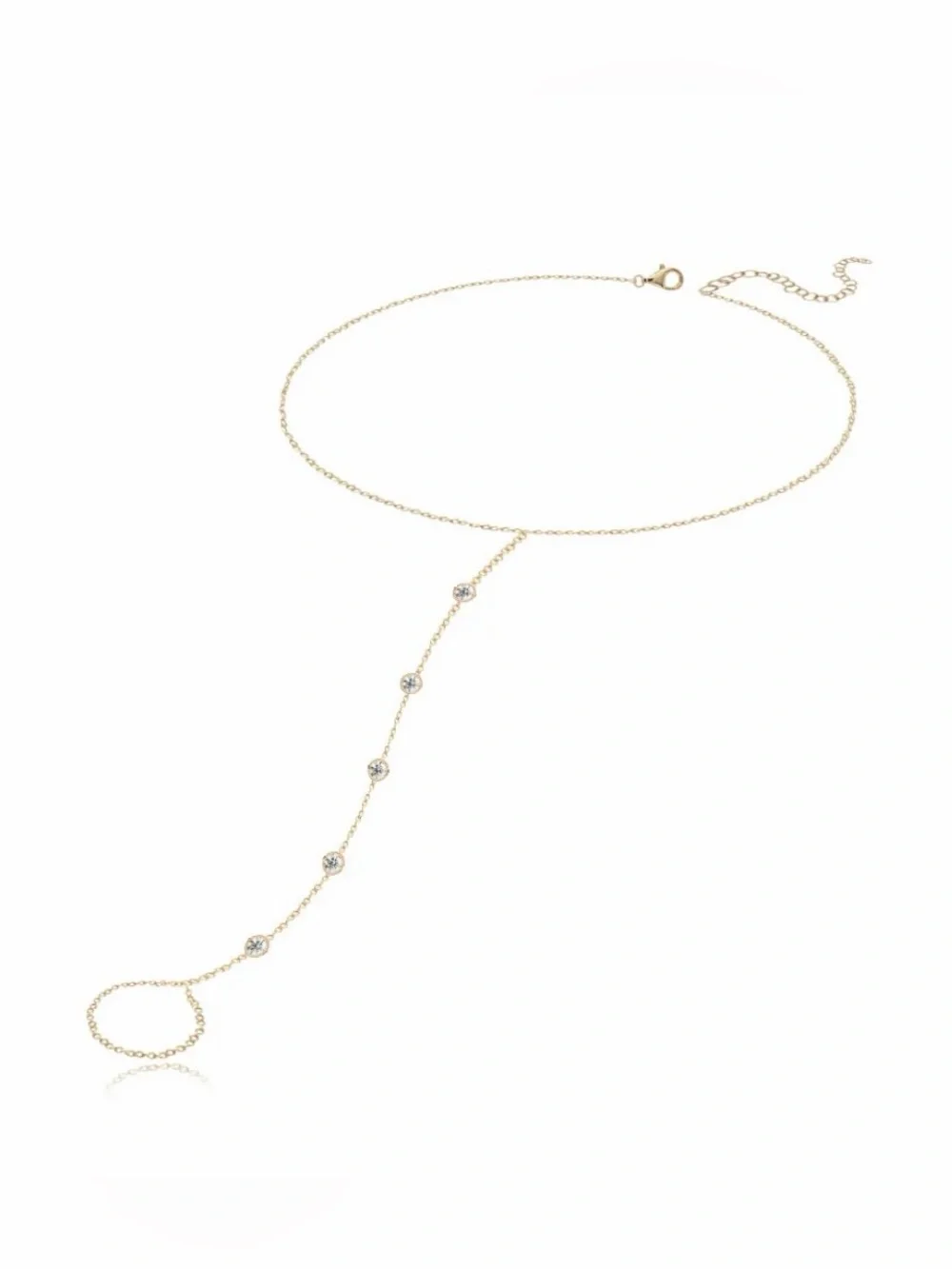 14K Gold Five Round Bezel Diamond Hand Chain - Picture 1 of 7